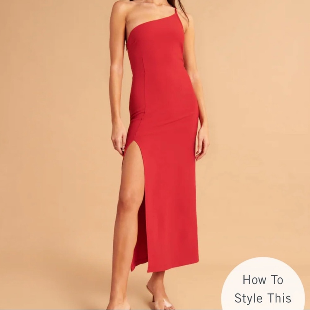 Abercrombie Asymmetrical One-Shoulder Maxi Dress  Red XXS